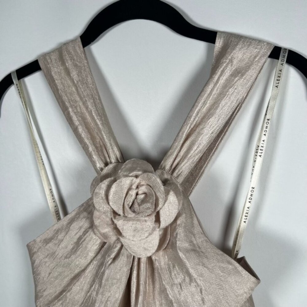 NWT ALEXIA ADMOR NEW YORK USA Made 🇺🇸‎ Champagne Bow Halter Neck Mini Dress S - Picture 7 of 16